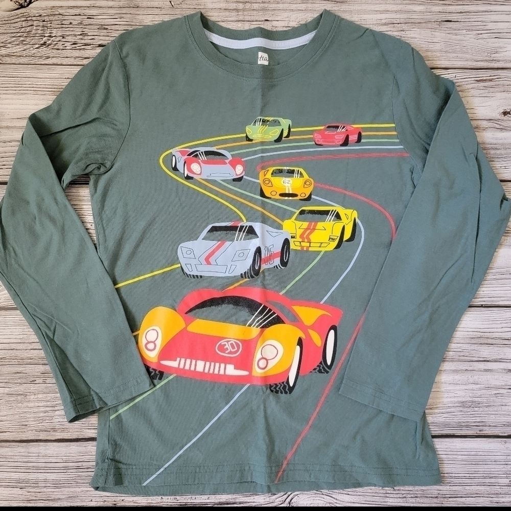 Tea Collection Race Cars Long-Sleeve Top Size 12 EUC